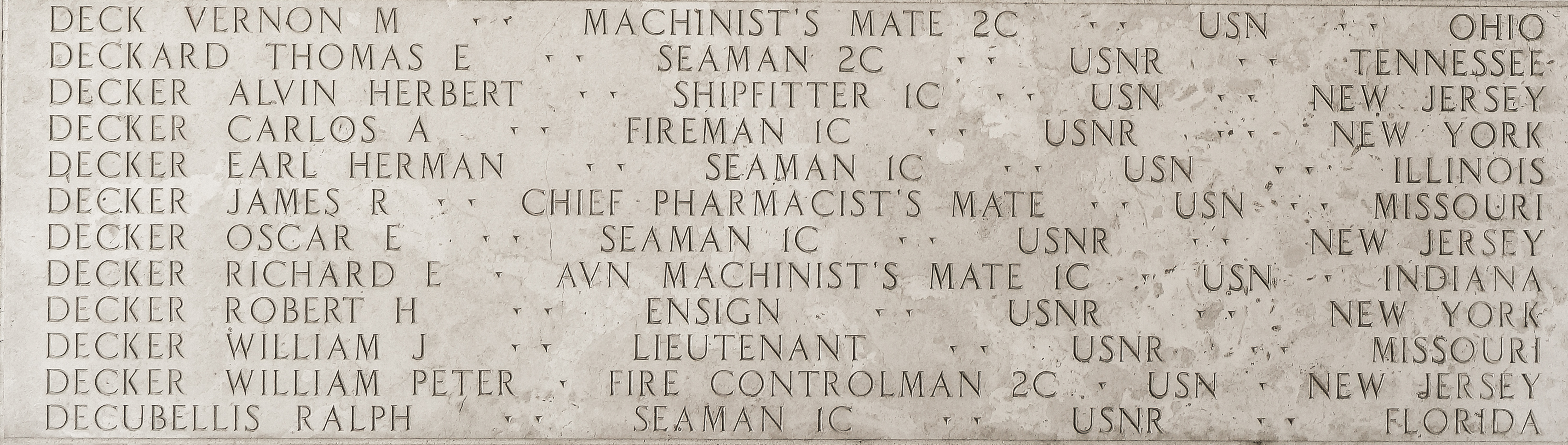 Alvin Herbert Decker, Shipfitter First Class